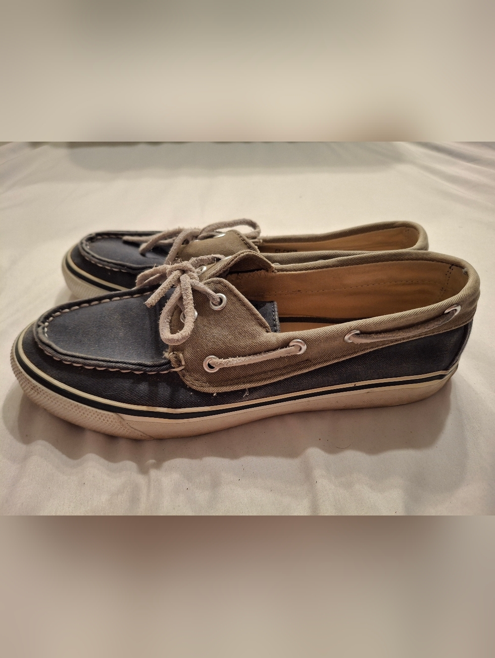 Sperry Top-Sider Womens Size 6.5 M Blue Tan Canvas Boat Shoes